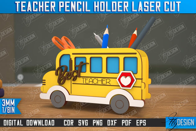 Teacher Pencil Holder | Pen Stand | Table Pen Stand | Pen Holder | Teacher Gift Idea | CNC Files SVG Fly Design 
