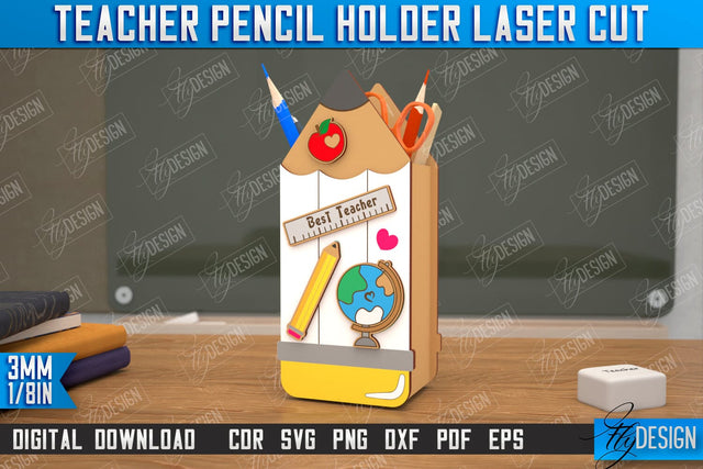 Teacher Pencil Holder | Pen Stand | Table Pen Stand | Pen Holder | Teacher Gift Idea | CNC Files SVG Fly Design 