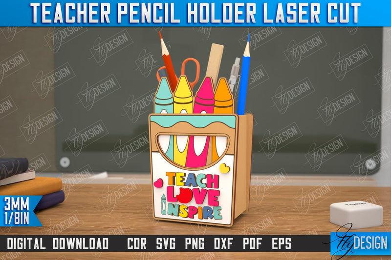 Teacher Pencil Holder | Pen Stand | Table Pen Stand | Pen Holder | Teacher Gift Idea | CNC Files SVG Fly Design 