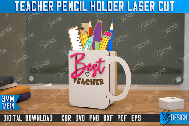 Teacher Pencil Holder | Pen Stand | Table Pen Stand | Pen Holder | Teacher Gift Idea | CNC Files SVG Fly Design 