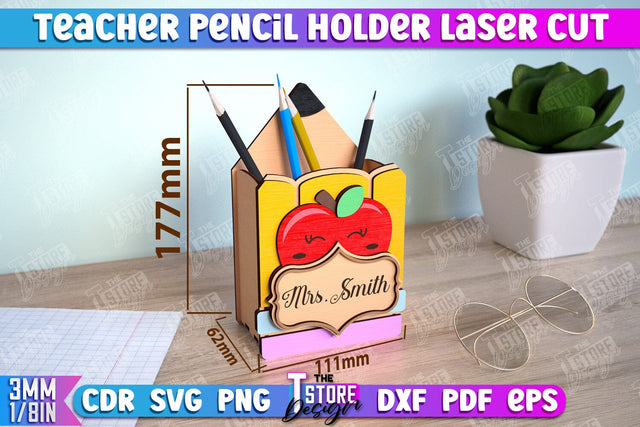 Teacher Pencil Holder | Pen Stand | Table Pen Stand | Pen Holder | Teacher Gift Idea | CNC Files SVG The T Store Design 