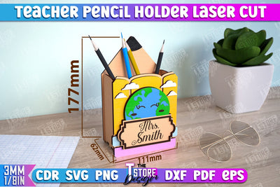 Teacher Pencil Holder | Pen Stand | Table Pen Stand | Pen Holder | Teacher Gift Idea | CNC Files SVG The T Store Design 