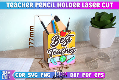 Teacher Pencil Holder | Pen Stand | Table Pen Stand | Pen Holder | Teacher Gift Idea | CNC Files SVG The T Store Design 
