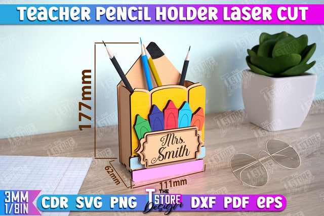 Teacher Pencil Holder | Pen Stand | Table Pen Stand | Pen Holder | Teacher Gift Idea | CNC Files SVG The T Store Design 