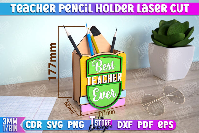 Teacher Pencil Holder | Pen Stand | Table Pen Stand | Pen Holder | Teacher Gift Idea | CNC Files SVG The T Store Design 