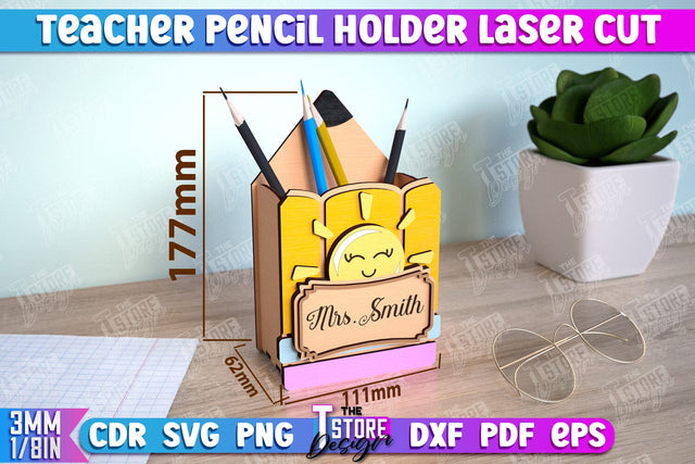 Teacher Pencil Holder | Pen Stand | Table Pen Stand | Pen Holder | Teacher Gift Idea | CNC Files SVG The T Store Design 