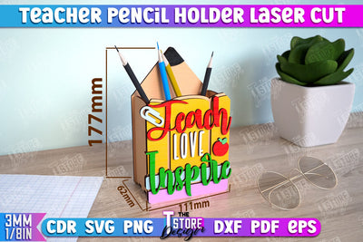 Teacher Pencil Holder | Pen Stand | Table Pen Stand | Pen Holder | Teacher Gift Idea | CNC Files SVG The T Store Design 