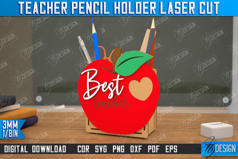 Teacher Pencil Holders Bundle | Pen Stand | Table Pen Stand | Pen Holder | Teacher Gift Idea | CNC Files SVG Fly Design 