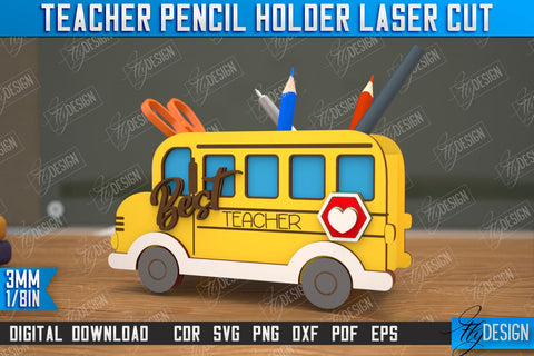 Teacher Pencil Holders Bundle | Pen Stand | Table Pen Stand | Pen Holder | Teacher Gift Idea | CNC Files SVG Fly Design 