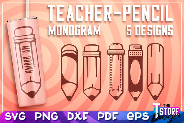 Teacher Pencil Monogram SVG Bundle | Pencil Monogram SVG Design | Teacher Print SVG SVG The T Store Design 
