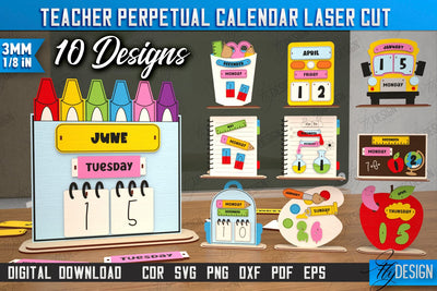 Teacher Perpetual Calendar Bundle | Desktop Calendar | Never Ending Calendar | CNC Files SVG Fly Design 