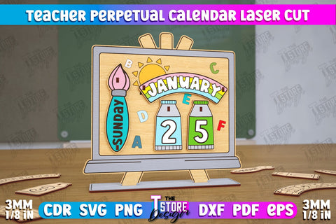Teacher Perpetual Calendar Bundle | Desktop Calendar | Never Ending Calendar | CNC Files SVG The T Store Design 