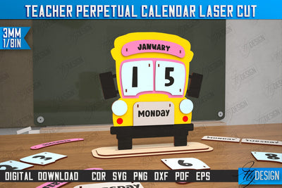 Teacher Perpetual Calendar | Desktop Calendar | Never Ending Calendar | CNC File SVG Fly Design 