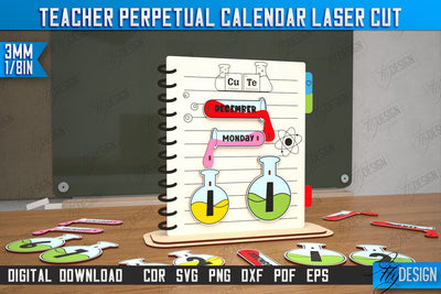 Teacher Perpetual Calendar | Desktop Calendar | Never Ending Calendar | CNC File SVG Fly Design 