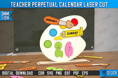 Teacher Perpetual Calendar | Desktop Calendar | Never Ending Calendar | CNC File SVG Fly Design 