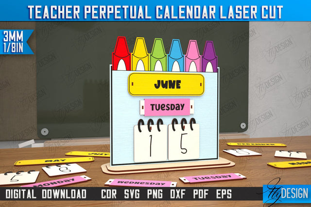 Teacher Perpetual Calendar | Desktop Calendar | Never Ending Calendar | CNC File SVG Fly Design 