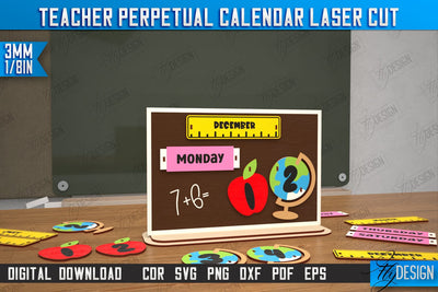 Teacher Perpetual Calendar | Desktop Calendar | Never Ending Calendar | CNC File SVG Fly Design 