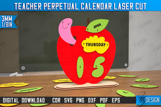 Teacher Perpetual Calendar | Desktop Calendar | Never Ending Calendar | CNC File SVG Fly Design 