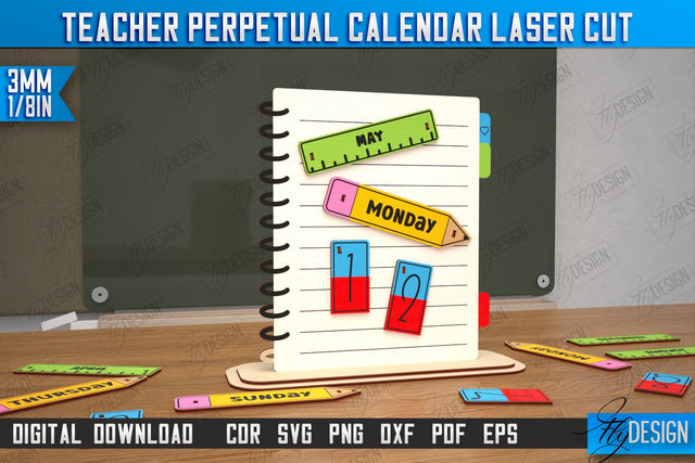 Teacher Perpetual Calendar | Desktop Calendar | Never Ending Calendar | CNC File SVG Fly Design 