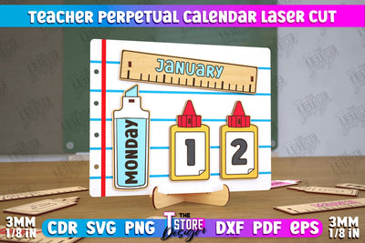 Teacher Perpetual Calendar | Desktop Calendar | Never Ending Calendar | CNC File SVG The T Store Design 