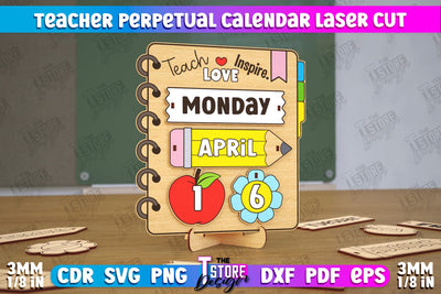 Teacher Perpetual Calendar | Desktop Calendar | Never Ending Calendar | CNC File SVG The T Store Design 