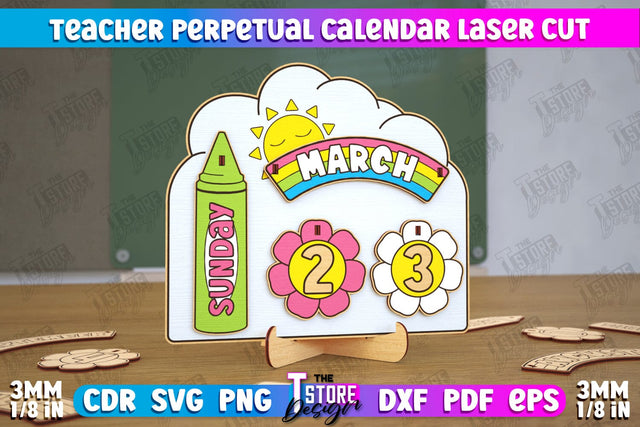 Teacher Perpetual Calendar | Desktop Calendar | Never Ending Calendar | CNC File SVG The T Store Design 