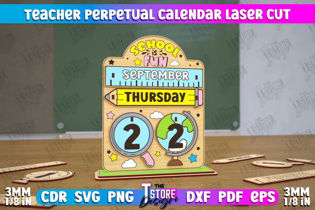 Teacher Perpetual Calendar | Desktop Calendar | Never Ending Calendar | CNC File SVG The T Store Design 