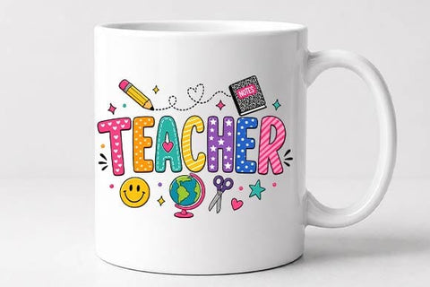 Teacher PNG | Colorful Teacher Typography | Sublimation Design SVG BillahCrafts 