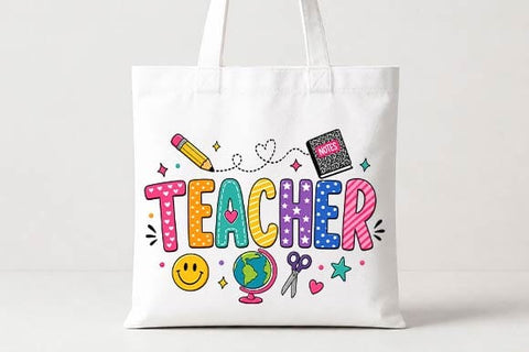 Teacher PNG | Colorful Teacher Typography | Sublimation Design SVG BillahCrafts 