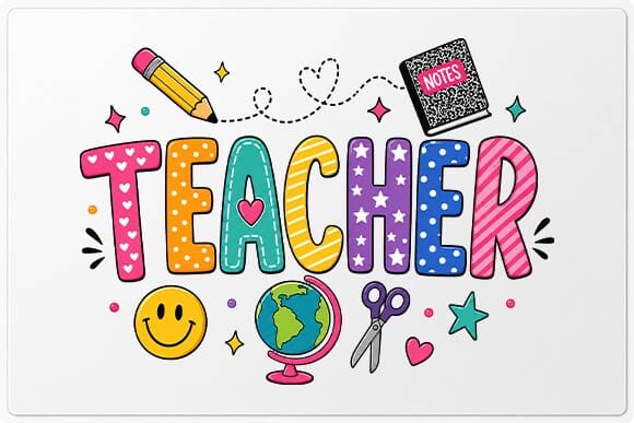 Teacher PNG | Colorful Teacher Typography | Sublimation Design SVG BillahCrafts 