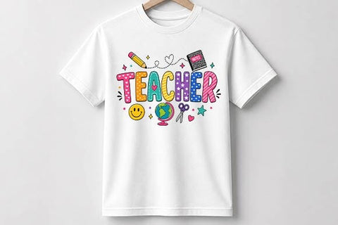 Teacher PNG | Colorful Teacher Typography | Sublimation Design SVG BillahCrafts 