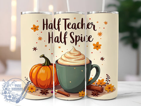 Teacher Pumpkin Spice Latte 20oz Skinny Tumbler PNG, Fall Teacher Tumbler Sublimation Wrap, Straight & Tapered Tumbler Wrap, Instant Digital Download Sublimation ToriDesigns 