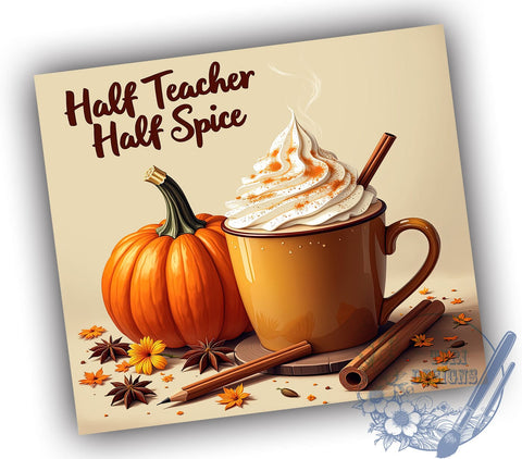 Teacher Pumpkin Spice Latte 20oz Skinny Tumbler PNG, Fall Teacher Tumbler Sublimation Wrap, Straight & Tapered Tumbler Wrap, Instant Digital Download Sublimation ToriDesigns 