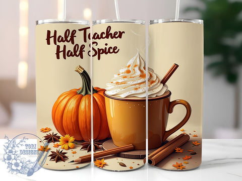 Teacher Pumpkin Spice Latte 20oz Skinny Tumbler PNG, Fall Teacher Tumbler Sublimation Wrap, Straight & Tapered Tumbler Wrap, Instant Digital Download Sublimation ToriDesigns 