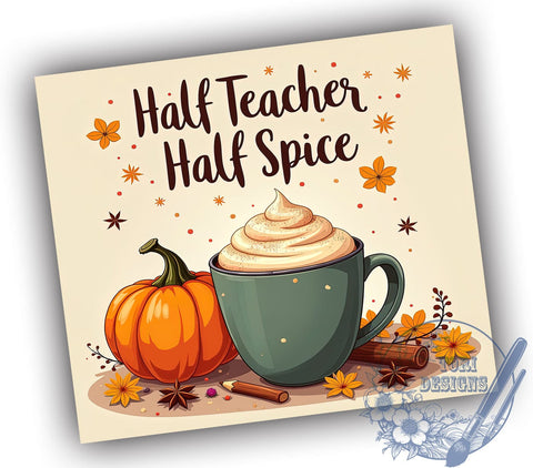 Teacher Pumpkin Spice Latte 20oz Skinny Tumbler PNG, Fall Teacher Tumbler Sublimation Wrap, Straight & Tapered Tumbler Wrap, Instant Digital Download Sublimation ToriDesigns 