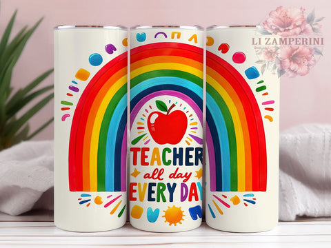 Teacher Rainbow 20oz Tumbler Wrap PNG, Teacher Life Tumbler Png, Straight & Tapered Tumbler Wrap, Instant Digital Download Sublimation Li Zamperini 