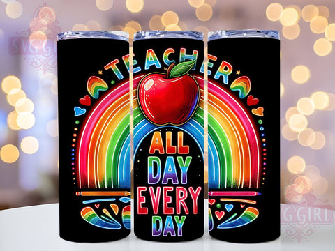Teacher Rainbow 20oz Tumbler Wrap Sublimation Design, Straight Tapered Tumbler Wrap,Teacher Appreciation Tumbler Png, Instant Digital Download Sublimation SvggirlplusArt 
