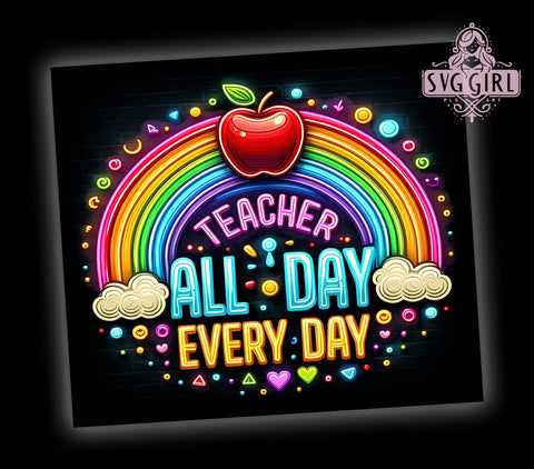 Teacher Rainbow 20oz Tumbler Wrap Sublimation Design, Straight Tapered Tumbler Wrap,Teacher Appreciation Tumbler Png, Instant Digital Download Sublimation SvggirlplusArt 