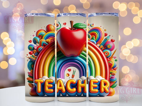 Teacher Rainbow 20oz Tumbler Wrap Sublimation Design, Straight Tapered Tumbler Wrap,Teacher Appreciation Tumbler Png, Instant Digital Download Sublimation SvggirlplusArt 