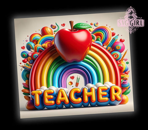 Teacher Rainbow 20oz Tumbler Wrap Sublimation Design, Straight Tapered Tumbler Wrap,Teacher Appreciation Tumbler Png, Instant Digital Download Sublimation SvggirlplusArt 