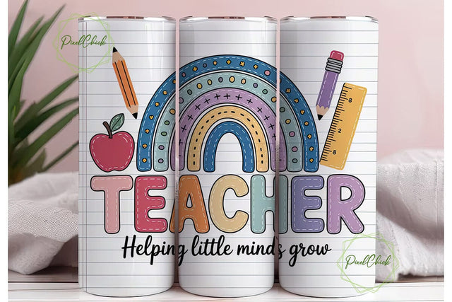 Teacher Rainbow 20oz Tumbler Wrap Sublimation PixelChick 