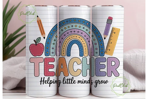 Teacher Rainbow 20oz Tumbler Wrap Sublimation PixelChick 