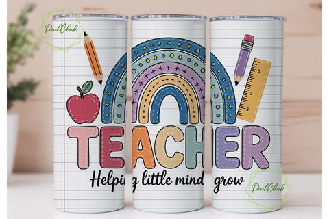 Teacher Rainbow 20oz Tumbler Wrap Sublimation PixelChick 