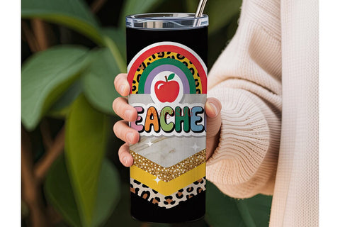 Teacher Rainbow Leopard 20oz Tumbler Sublimation DesignSVG 