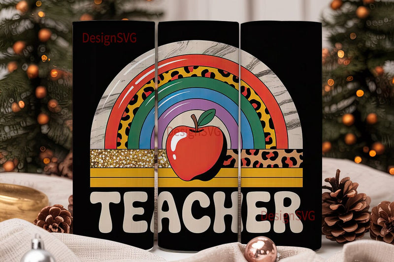 Teacher Rainbow Leopard 20oz Tumbler Sublimation DesignSVG 