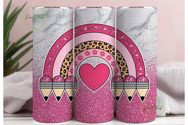 Teacher Rainbow & Pencils 20oz Tumbler Sublimation PixelChick 
