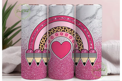 Teacher Rainbow & Pencils 20oz Tumbler Sublimation PixelChick 