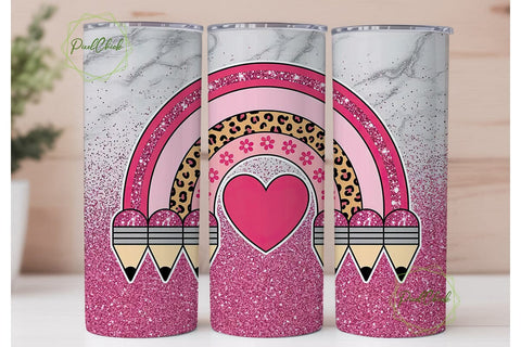 Teacher Rainbow & Pencils 20oz Tumbler Sublimation PixelChick 