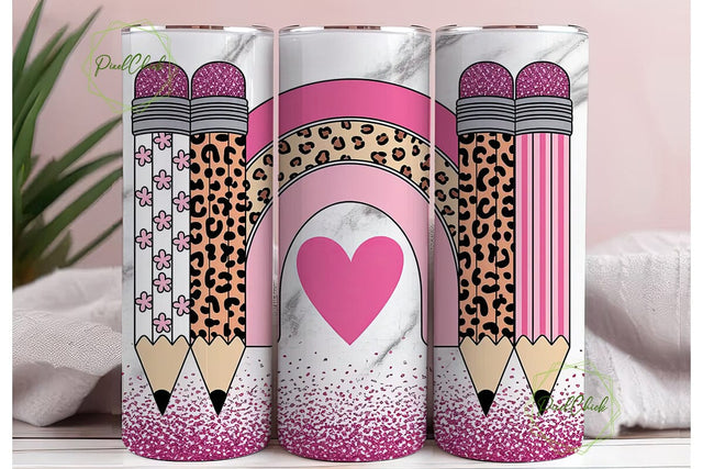 Teacher Rainbow & Pencils 20oz Tumbler Sublimation PixelChick 