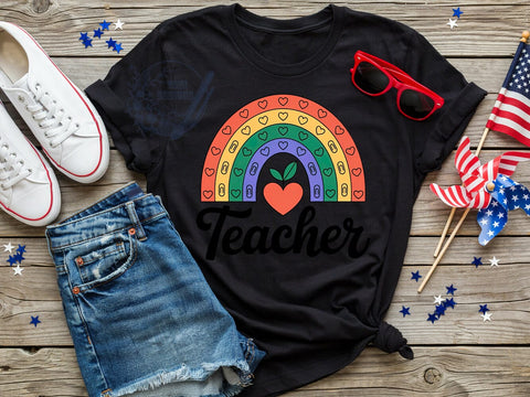 Teacher Rainbow Pride T-Shirt PNG, Teacher Quotes, Rainbow Arcs, Classroom Pride, Inspirational Design, Sublimation PNG, Educator Shirt, School Spirit Sublimation ToriDesigns 